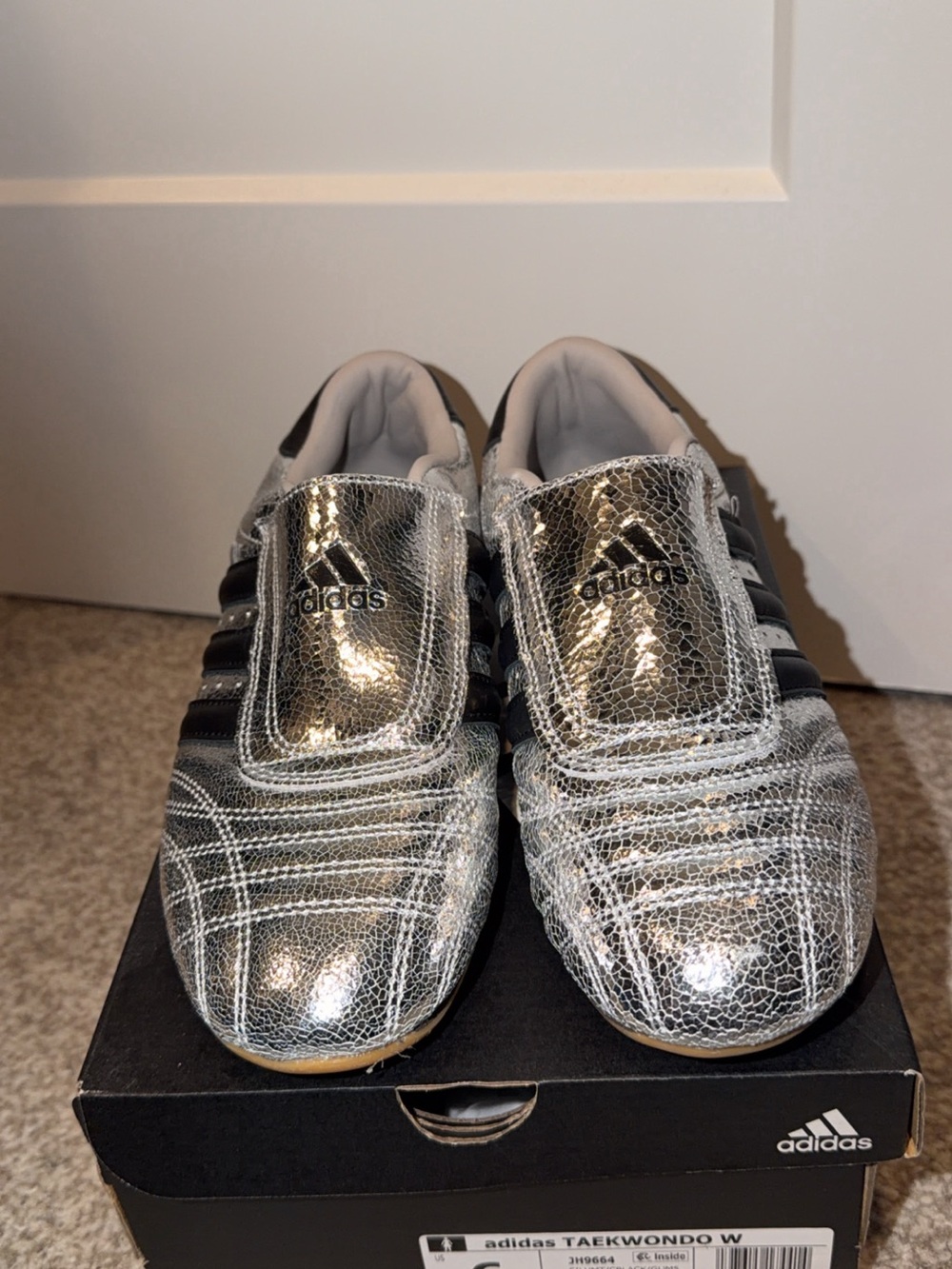 adidas Metallic Silver Sneakers with Black Stripes - Picture 4 of 5